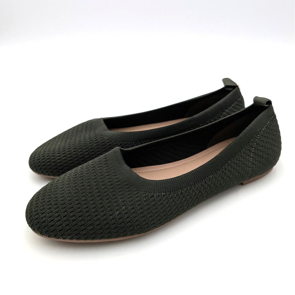 Anne Klein Joyy Knit Ballet Flat Shoes Women's Olive Green Size 8M EU38